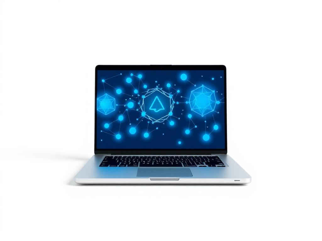Ilustrasi teknologi AI modern dengan laptop