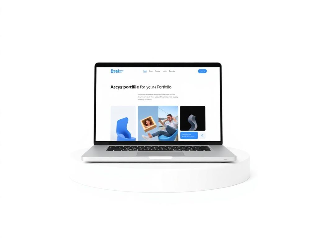 Ilustrasi laptop menampilkan website portofolio